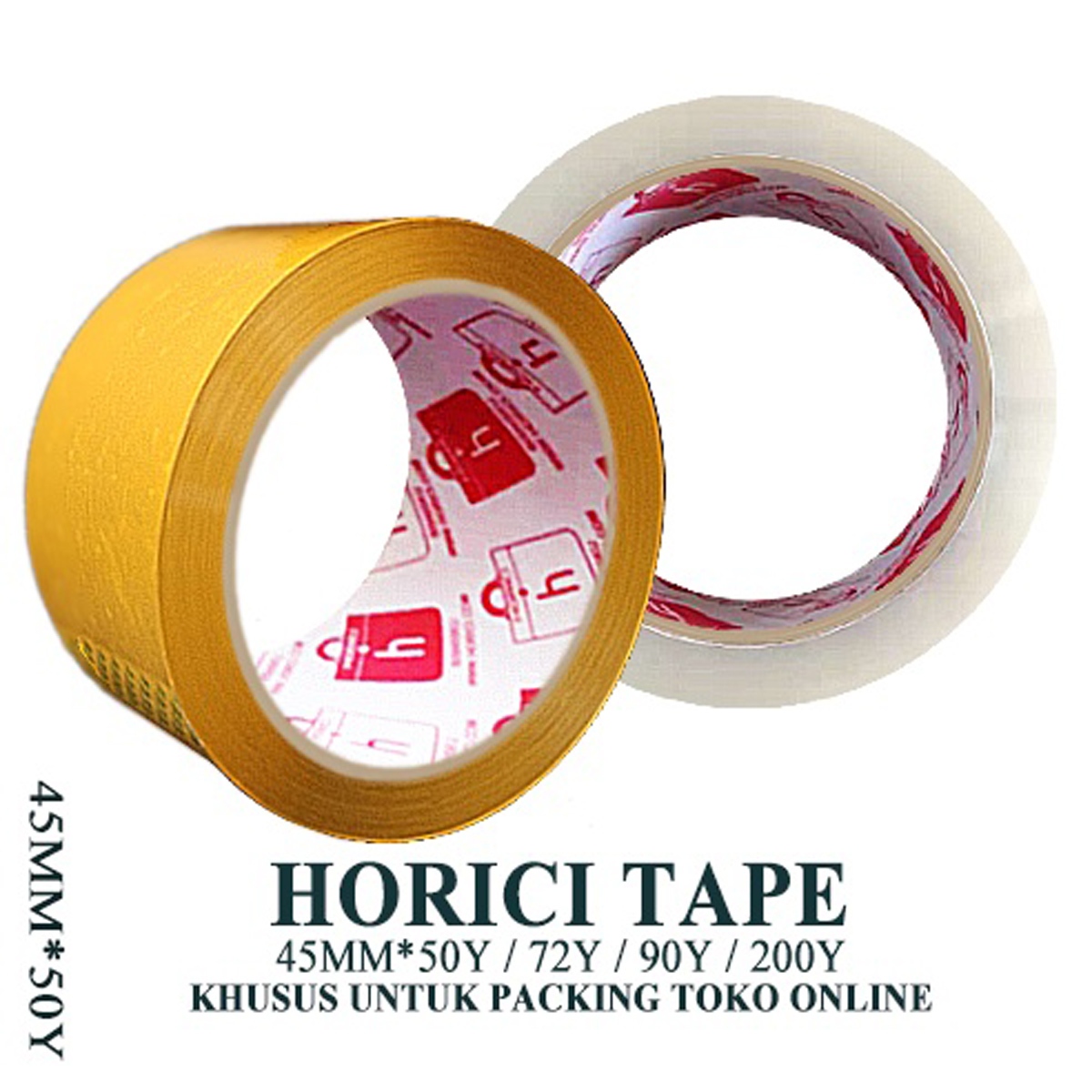 Lakban MEREK HORICI  Ukuran 45mm X 90Y yard Bening dan Coklat