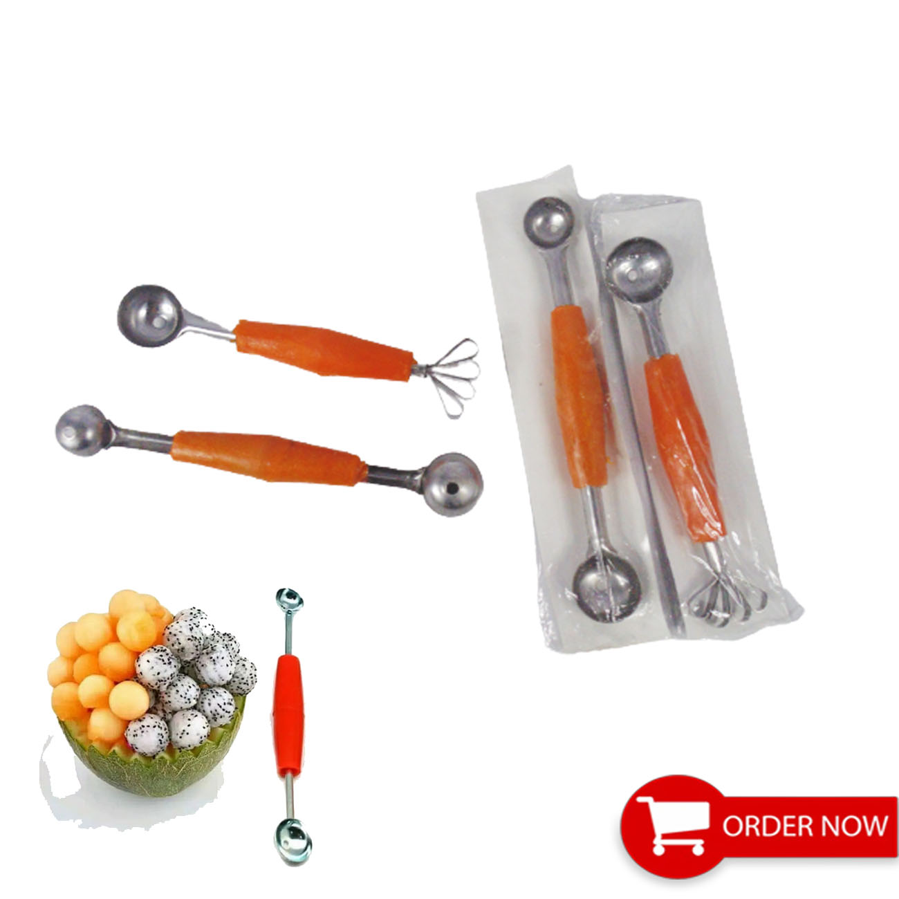 Sendok Koktail Kerokan Buah Gagang Plastik Orange
